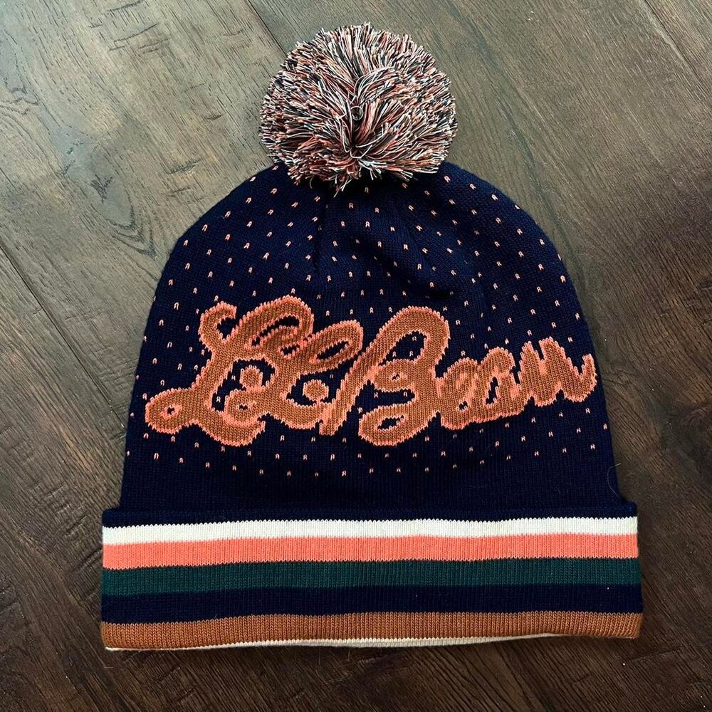 L.L.Bean Cursive Knit Pompom Beanie with Striped Cuff - Picture 3 of 7